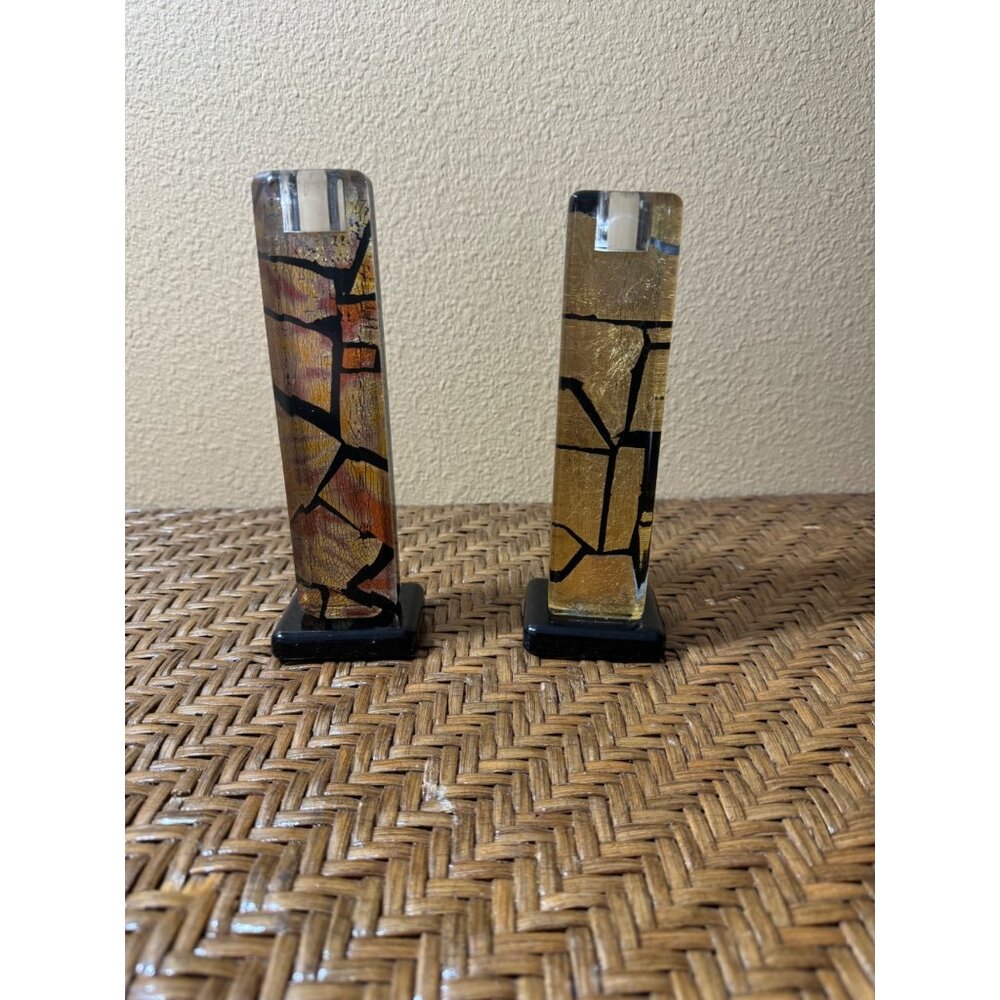 Vintage IKEA Art Deco Acrylic Lucite Candle Sticks Holders Stained Glass…